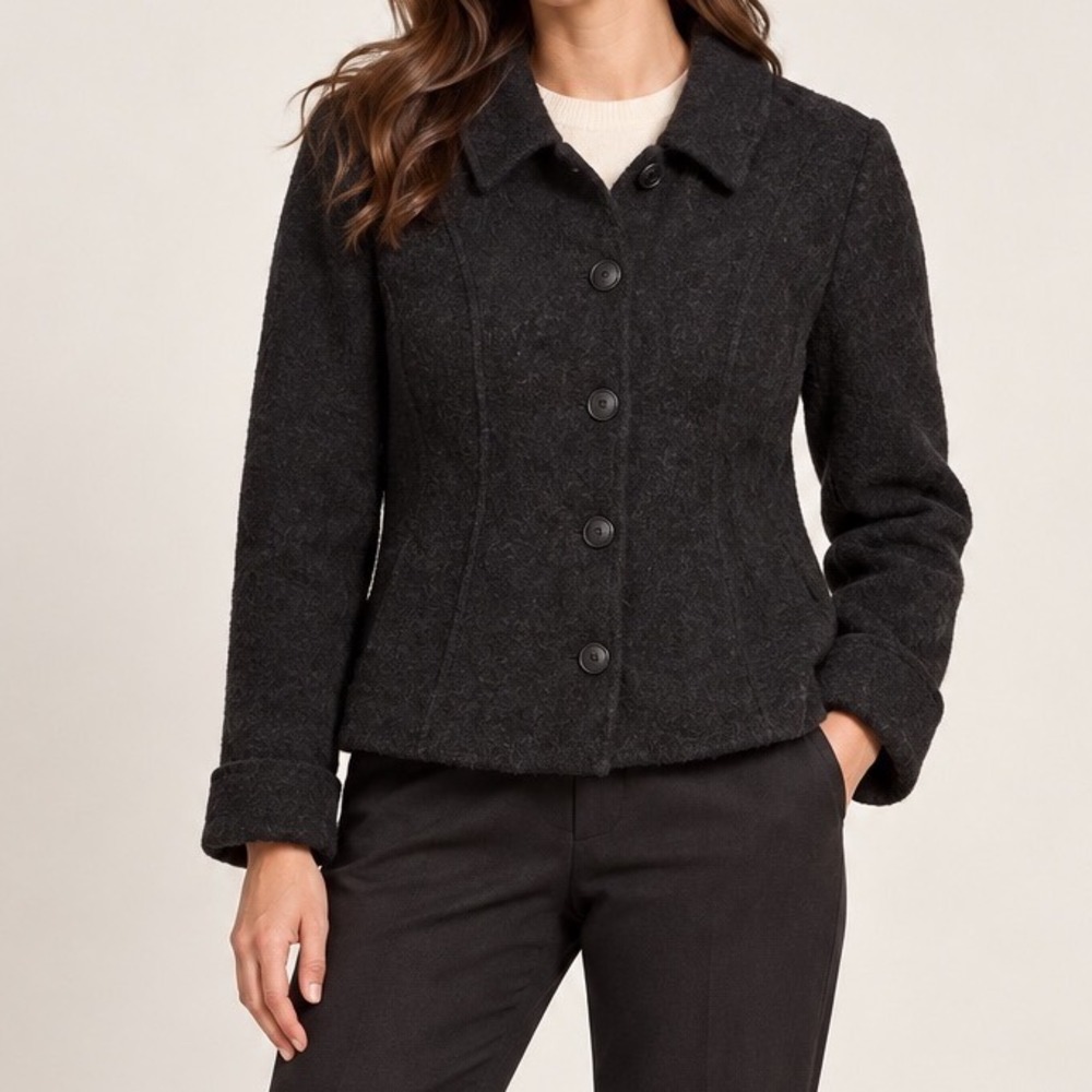Vintage Van Heusen 100% Wool Jacket Dark Grey Charcoal Button Front Cardigan f5